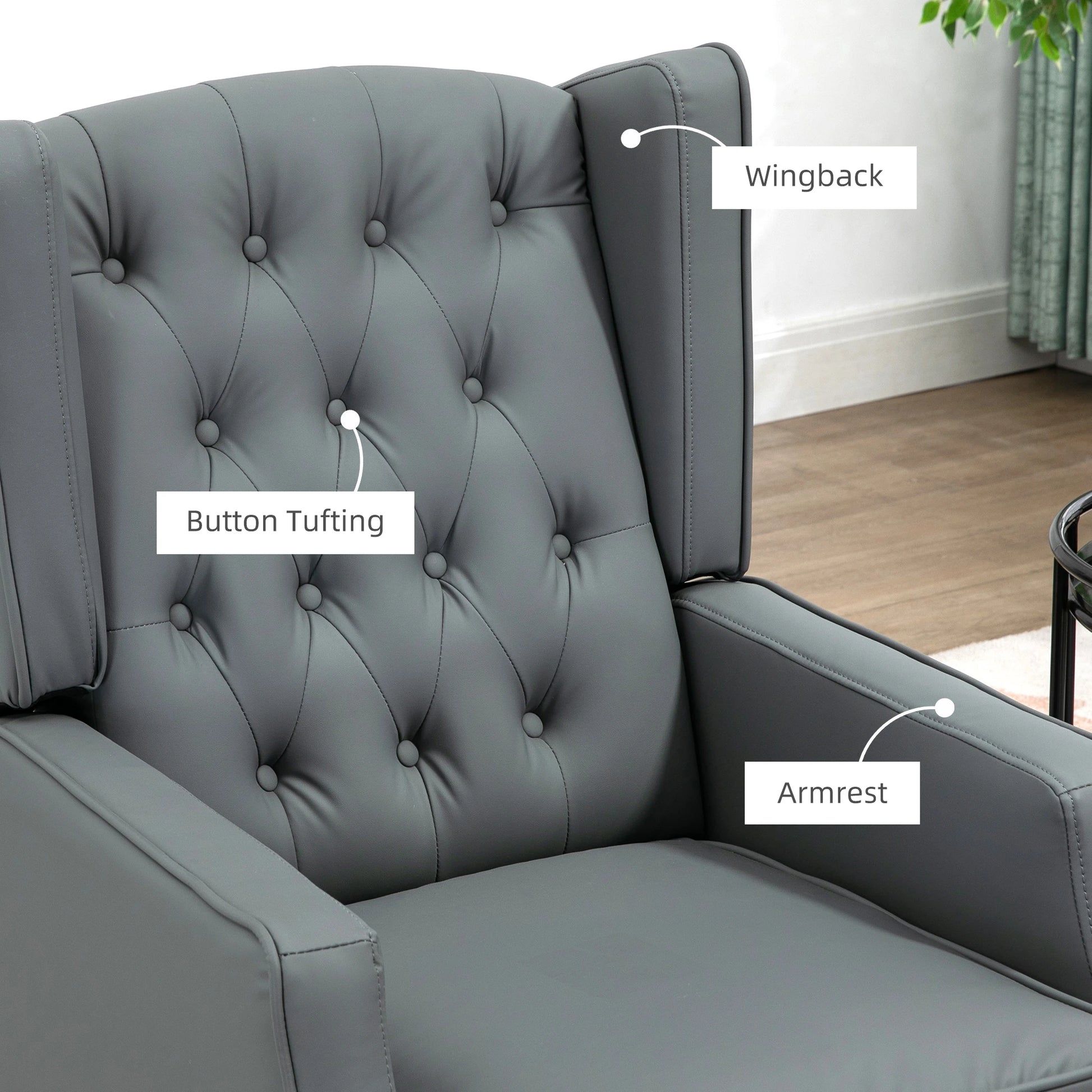 Faux Leather Armchair, Modern Accent Chair with Thick Padding for Living Room, Bedroom, Home Office, Grey Accent Chairs at Gallery Canada