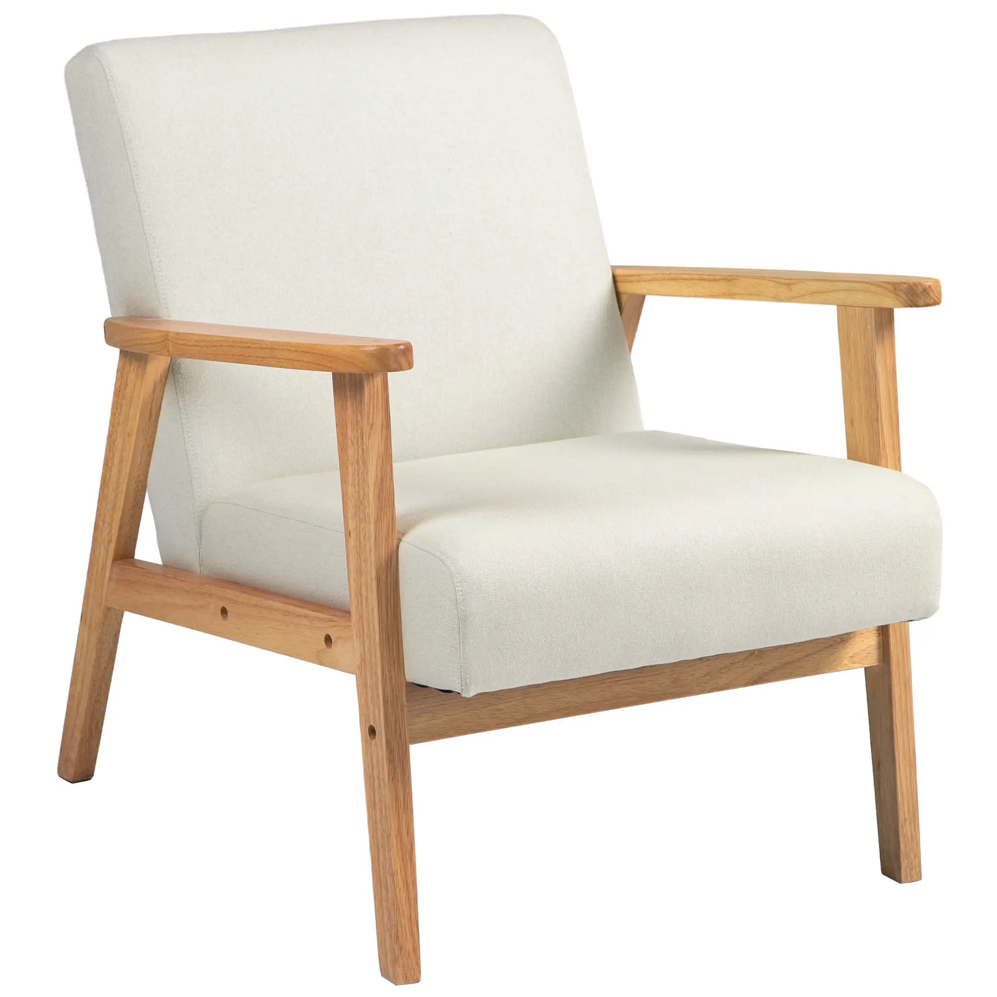 Mid-Century Modern Accent Chair Retro Fabric Armchair Wooden Arm Upholstered Lounge Chair for Living Room Cream White Accent Chairs at Gallery Canada