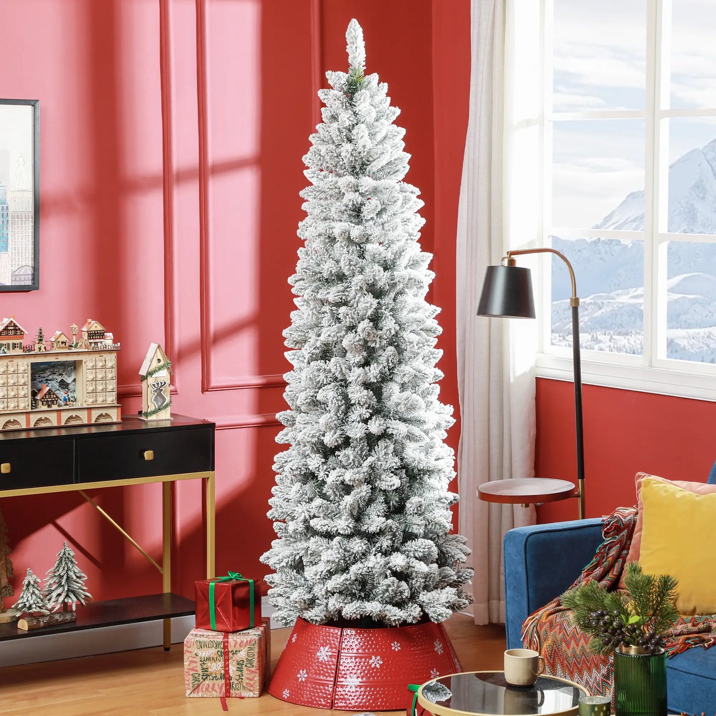 7ft Pencil Christmas Tree, Flocked, 687 Branch Tips, Metal Base Pencil Christmas Trees at Gallery Canada