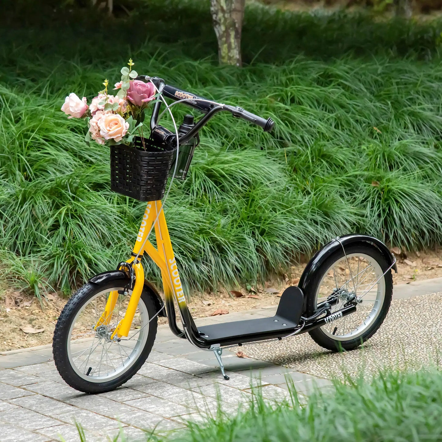 Kids Kick Scooter, Adjustable Handlebar, 2 Brakes, Basket, 16", Orange Scooters at Gallery Canada