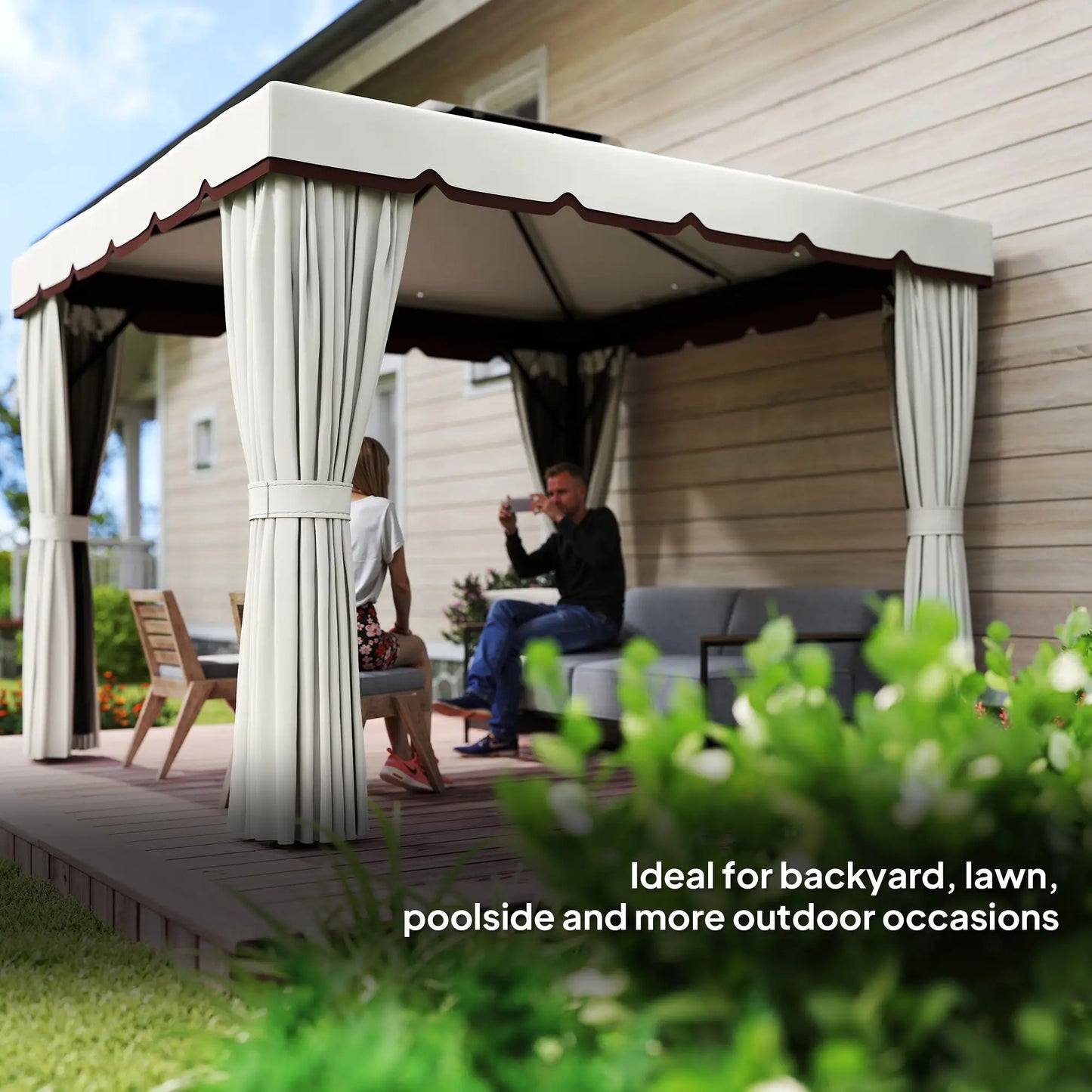 10' x 10' Outdoor Gazebo, Double Soft-Top, Cream White Gazebos at Gallery Canada