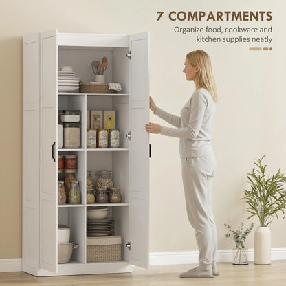 Farmhouse Pantry Cabinet, 71" Tall, Adjustable Shelves, Soft-Close Hinges, White Kitchen Pantry Cabinets at Gallery Canada