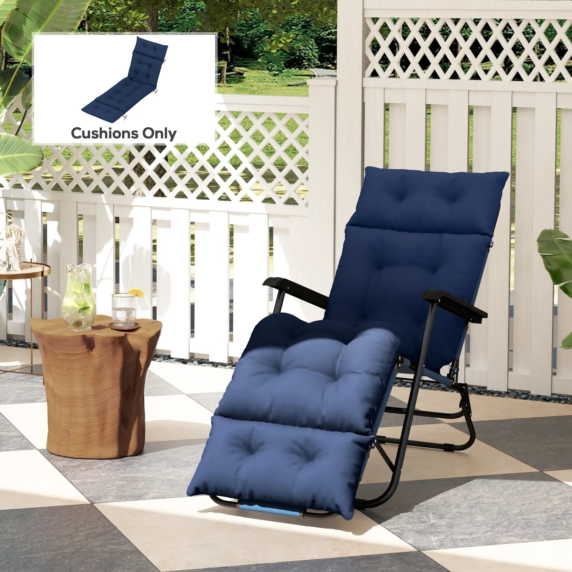 Tufted Thick Outdoor Chaise Lounge Cushion, 74.8