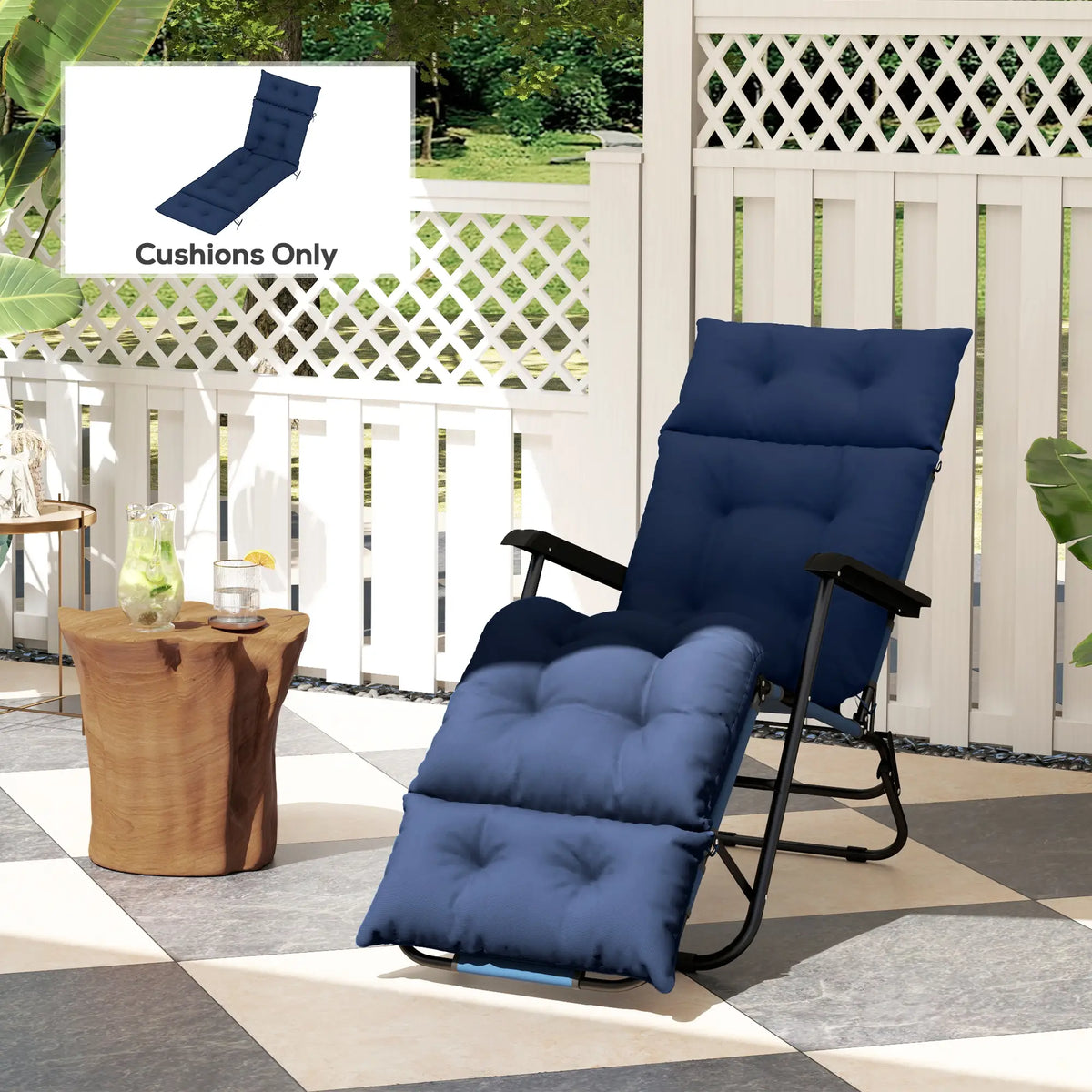 Tufted Thick Outdoor Chaise Lounge Cushion, 74.8" x 22" x 4", Navy Blue Patio Chair Cushions at Gallery Canada