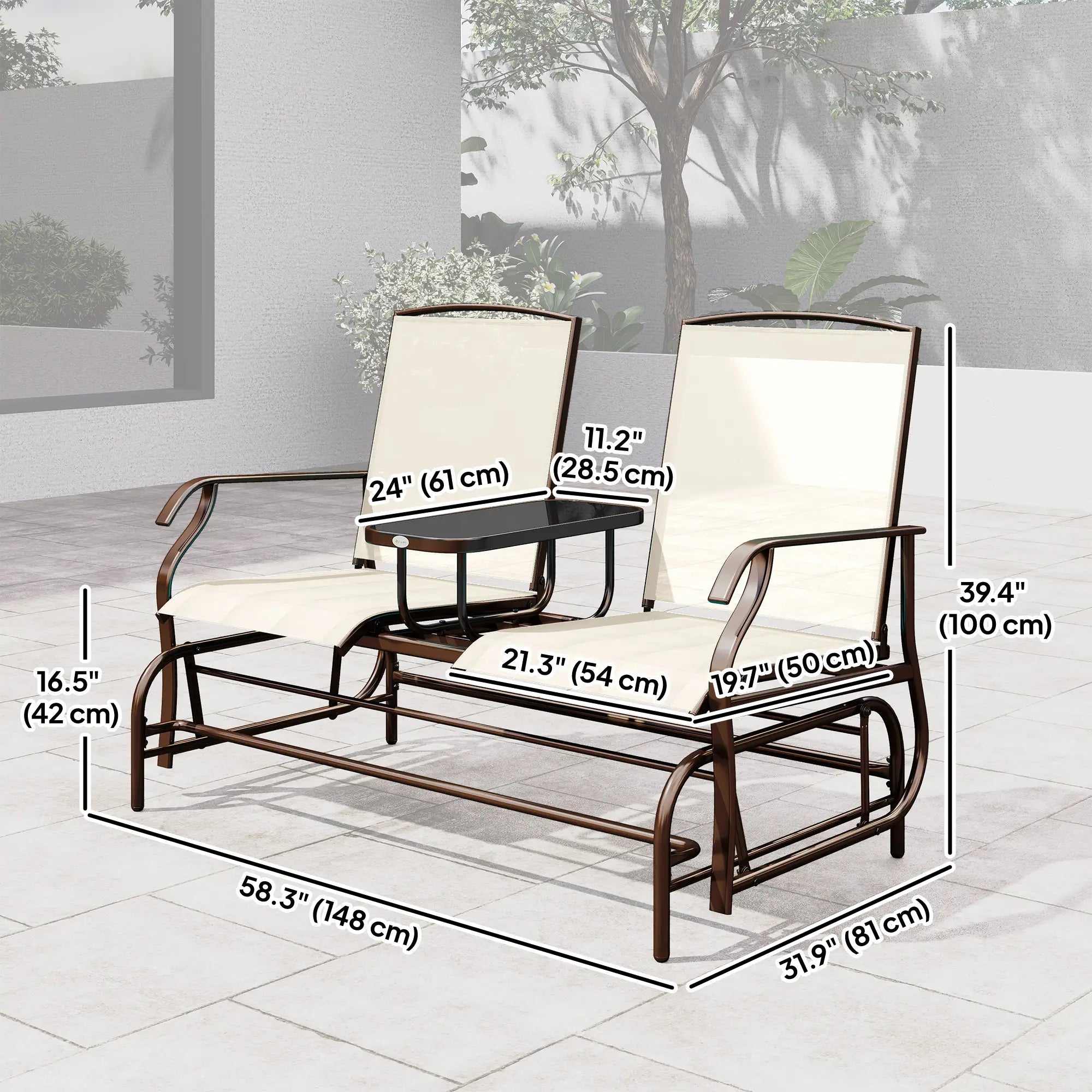 2 Person Patio Glider Rocking Chair, Outdoor Loveseat, Beige Outdoor Gliders at Gallery Canada