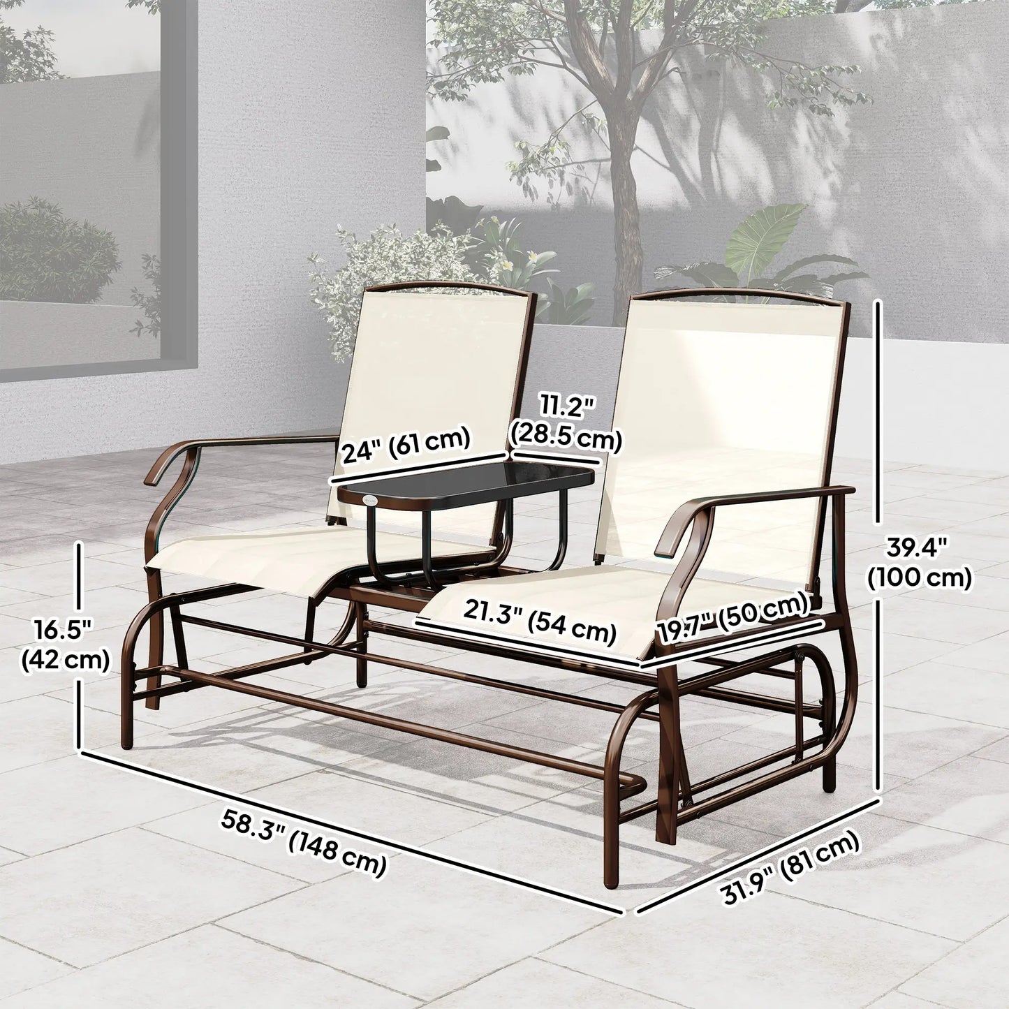 2 Person Patio Glider Rocking Chair, Outdoor Loveseat, Beige Outdoor Gliders at Gallery Canada