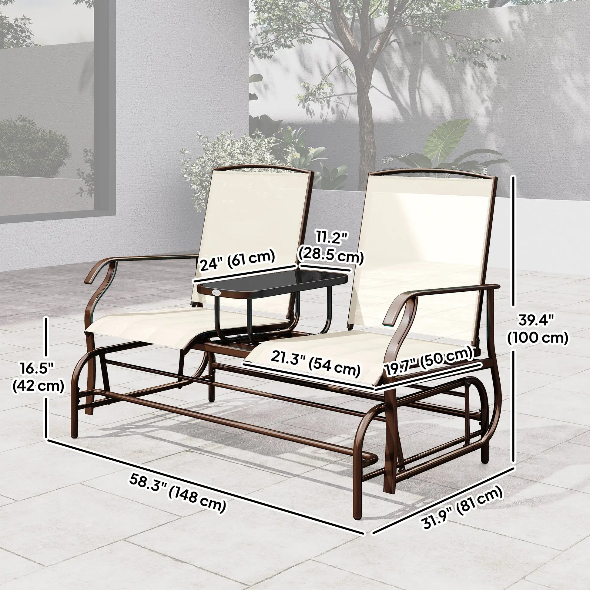 2 Person Patio Glider Rocking Chair, Outdoor Loveseat, Beige Outdoor Gliders at Gallery Canada