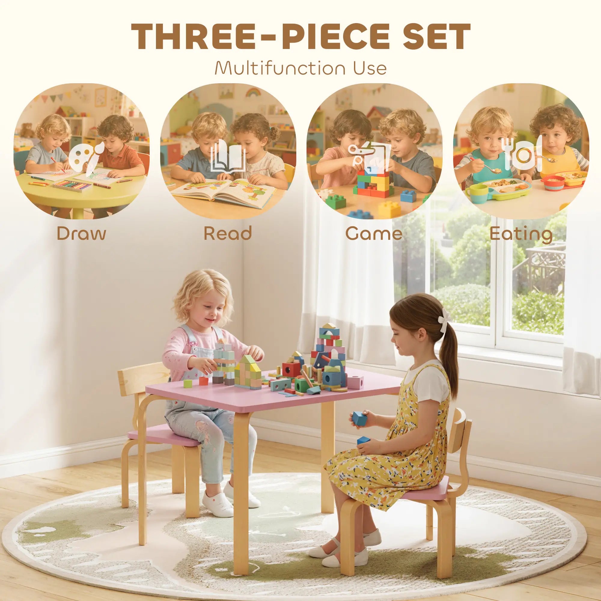 Kids Table and 2 Chair Set, Multi-Activity Furniture, Pink Kids Table Sets at Gallery Canada