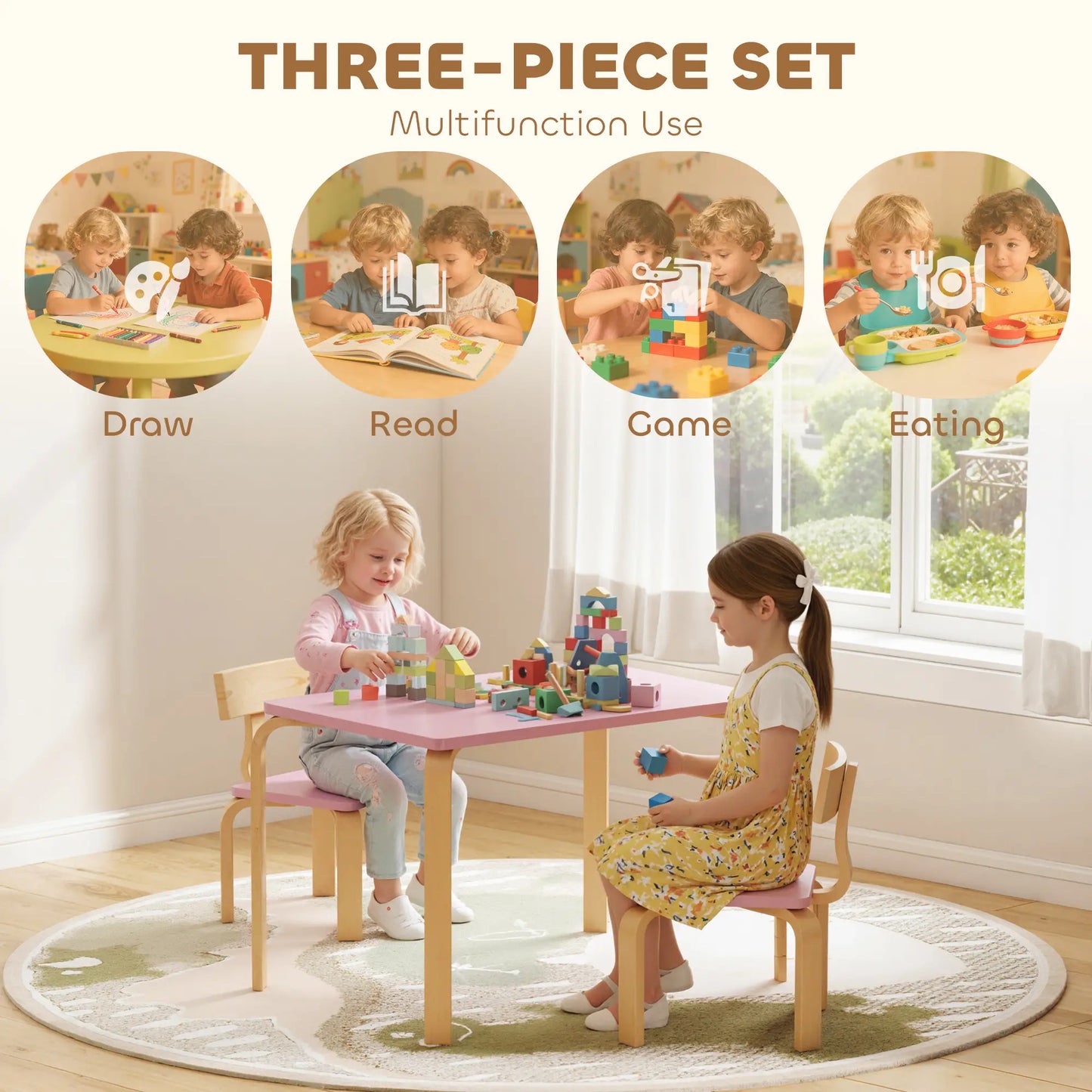 Kids Table and 2 Chair Set, Multi-Activity Furniture, Pink Kids Table Sets at Gallery Canada