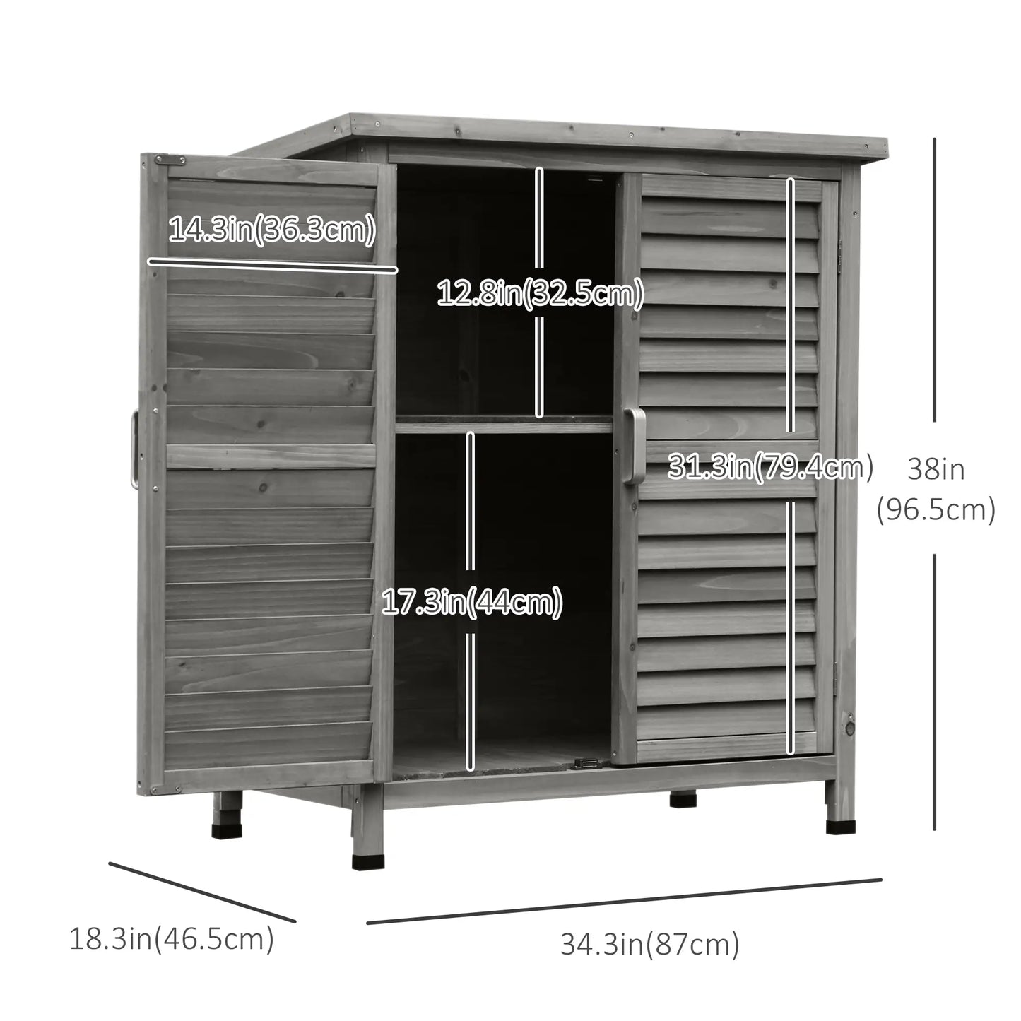 Wooden Garden Storage Shed, 2 Door, 34" x 18" x 38", Grey Sheds at Gallery Canada