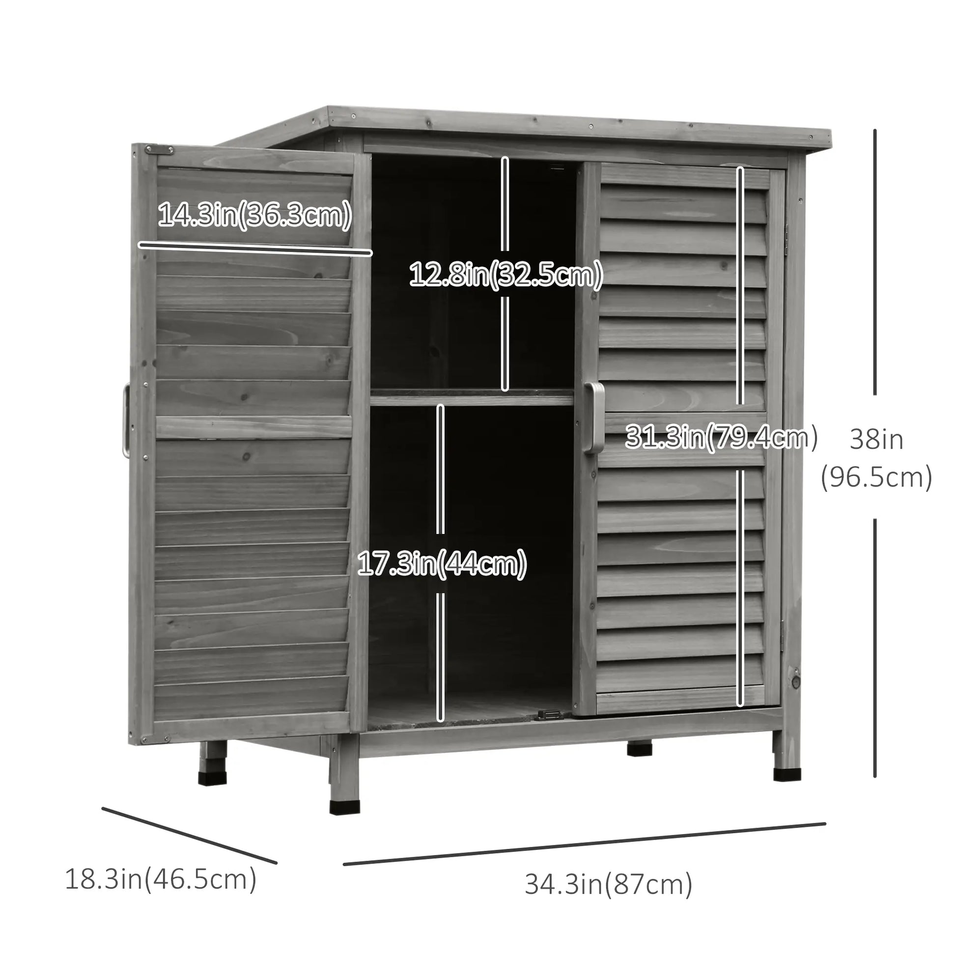 Wooden Garden Storage Shed, 2 Door, 34" x 18" x 38", Grey Sheds at Gallery Canada