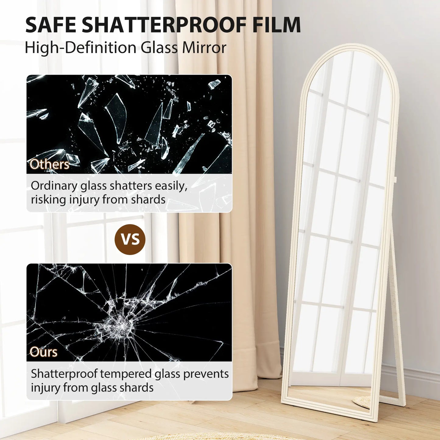 64" x 21" Full Length Mirror, Free Standing, Arched Body, White Full Length Mirrors at Gallery Canada