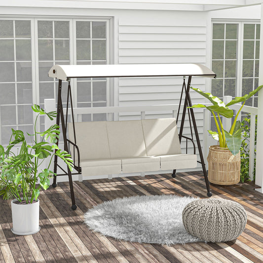3-Seat Outdoor Porch Swing Patio Swing with Adjustable Canopy, Removable Seat and Back Cushion for Garden, Poolside - Gallery Canada