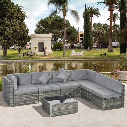 7pc Garden Wicker Sectional Set w/ Tea Table Patio Rattan Lounge Sofa Outdoor Deck Furniture Light Grey Patio Furniture Sets at Gallery Canada