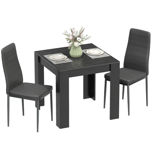Square Dining Table Set For 2, PU Leather Upholstered Chairs, Black Dining Table Sets Black at Gallery Canada