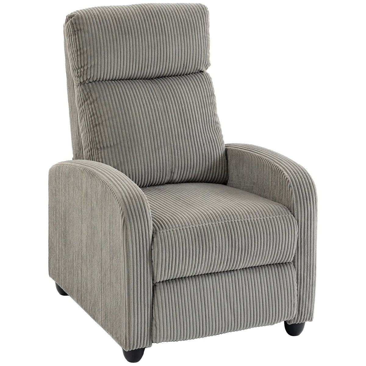 Corduroy Push Back Recliner Chair with Padded Seat, Grey Single Sofas at Gallery Canada