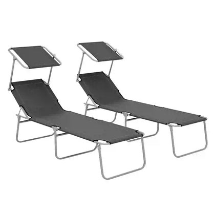 Outdoor Lounge Chair, Adjustable Folding Chaise With Sun Shade, Grey Lounger Chairs at Gallery Canada