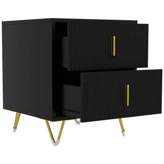 Modern Nightstand, 2 Drawers, Metal Legs, Bedroom Living Room, Black Bedside Tables Black at Gallery Canada