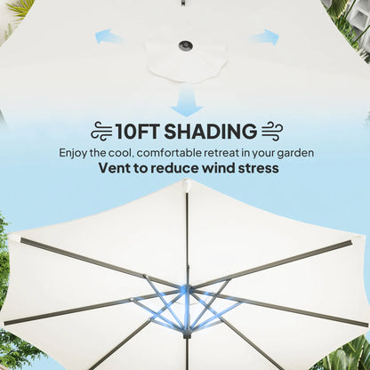 10' Offset Patio Umbrella, Aluminum Pole, 360° Rotation, Tilt, White Offset Cantilever Umbrellas at Gallery Canada