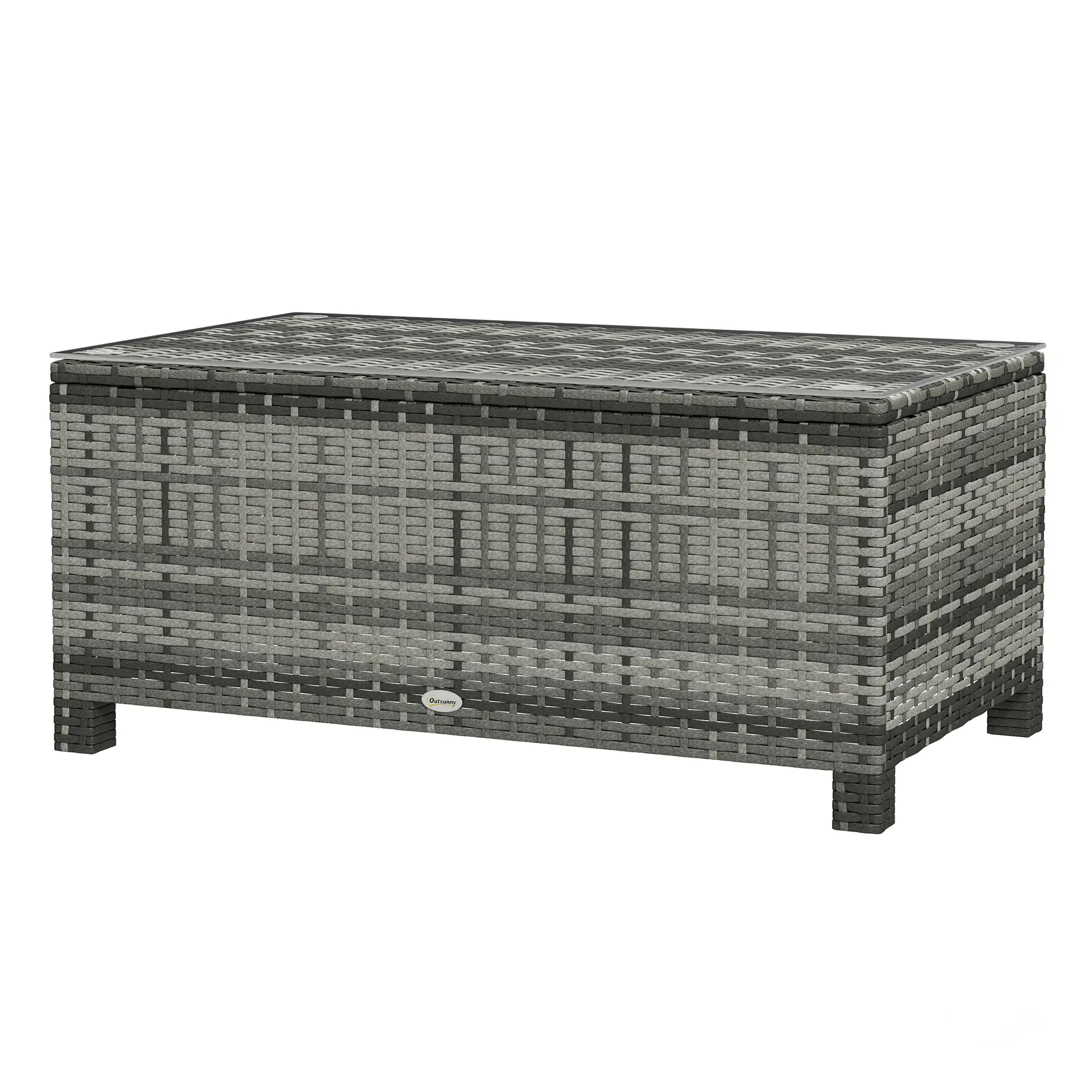Rattan Wicker Coffee Table with Glass Top Outdoor Garden Patio Furniture Brown Tempered Patio Dinning Tables Grey at Gallery Canada