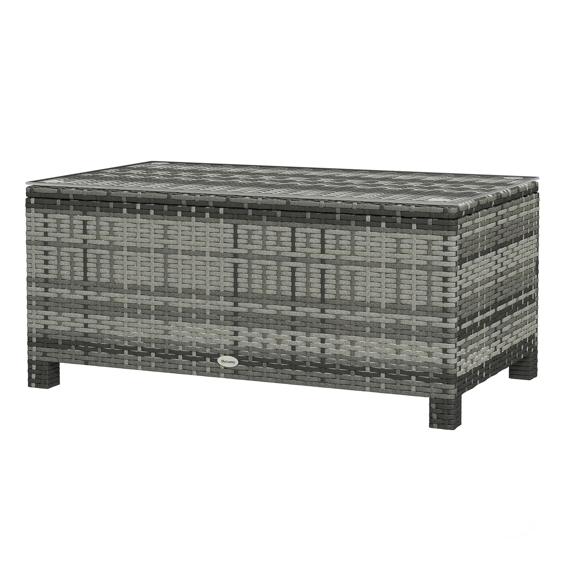 Rattan Wicker Coffee Table with Glass Top Outdoor Garden Patio Furniture Brown Tempered Patio Dinning Tables Grey at Gallery Canada