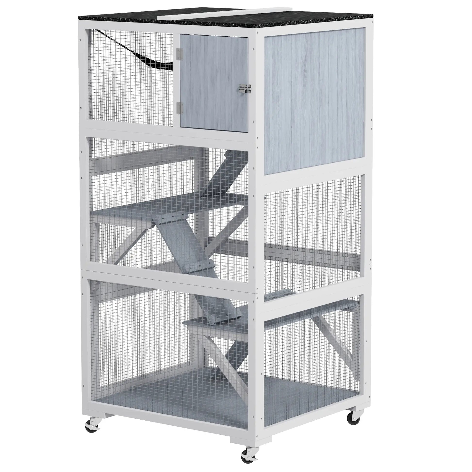 34" L Cat Enclosure on Wheels, Hammock, Platforms, Grey Outdoor Cat Enclosures Light Grey, Grey, Black at Gallery Canada