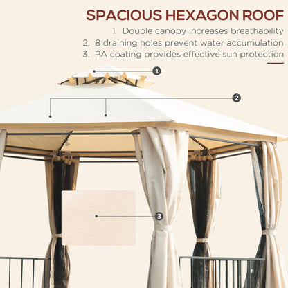 13ft Hexagon Gazebo, Outdoor Canopy Shelter, Netting, Shaded Curtains, Beige Gazebos at Gallery Canada