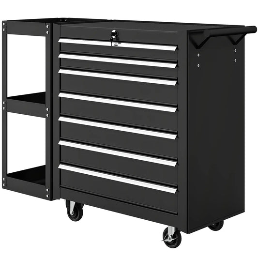 Coffre à outils roulant 7 tiroirs, armoire verrouillable, noir