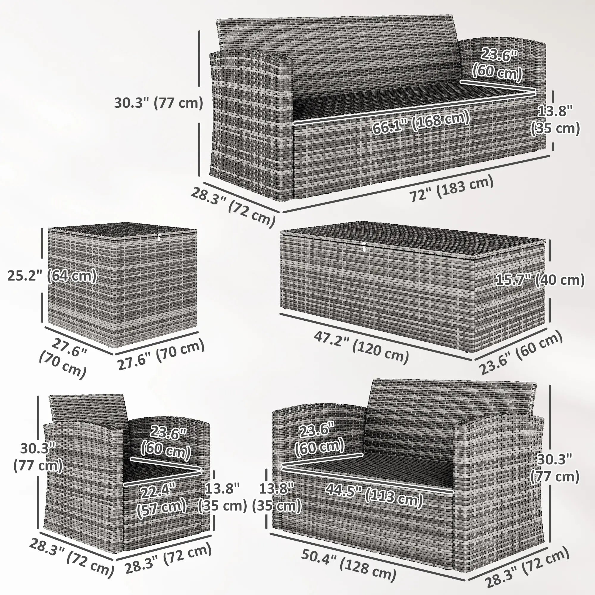 6-Piece Wicker Patio Furniture Set, 7-Seater with Cushions, Black Patio Furniture Sets at Gallery Canada