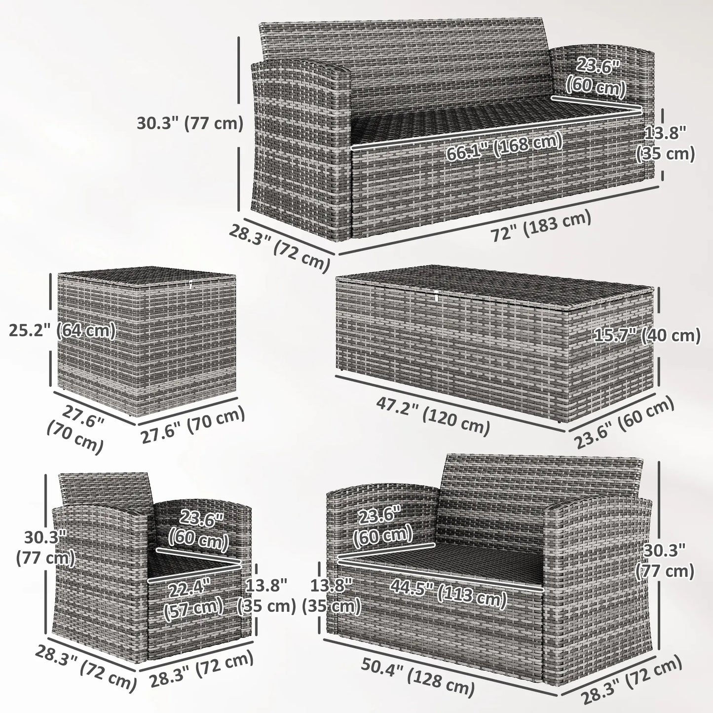 6-Piece Wicker Patio Furniture Set, 7-Seater with Cushions, Black Patio Furniture Sets at Gallery Canada