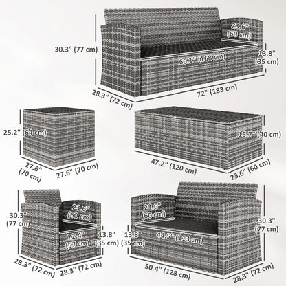 6-Piece Wicker Patio Furniture Set, 7-Seater with Cushions, Black Patio Furniture Sets at Gallery Canada