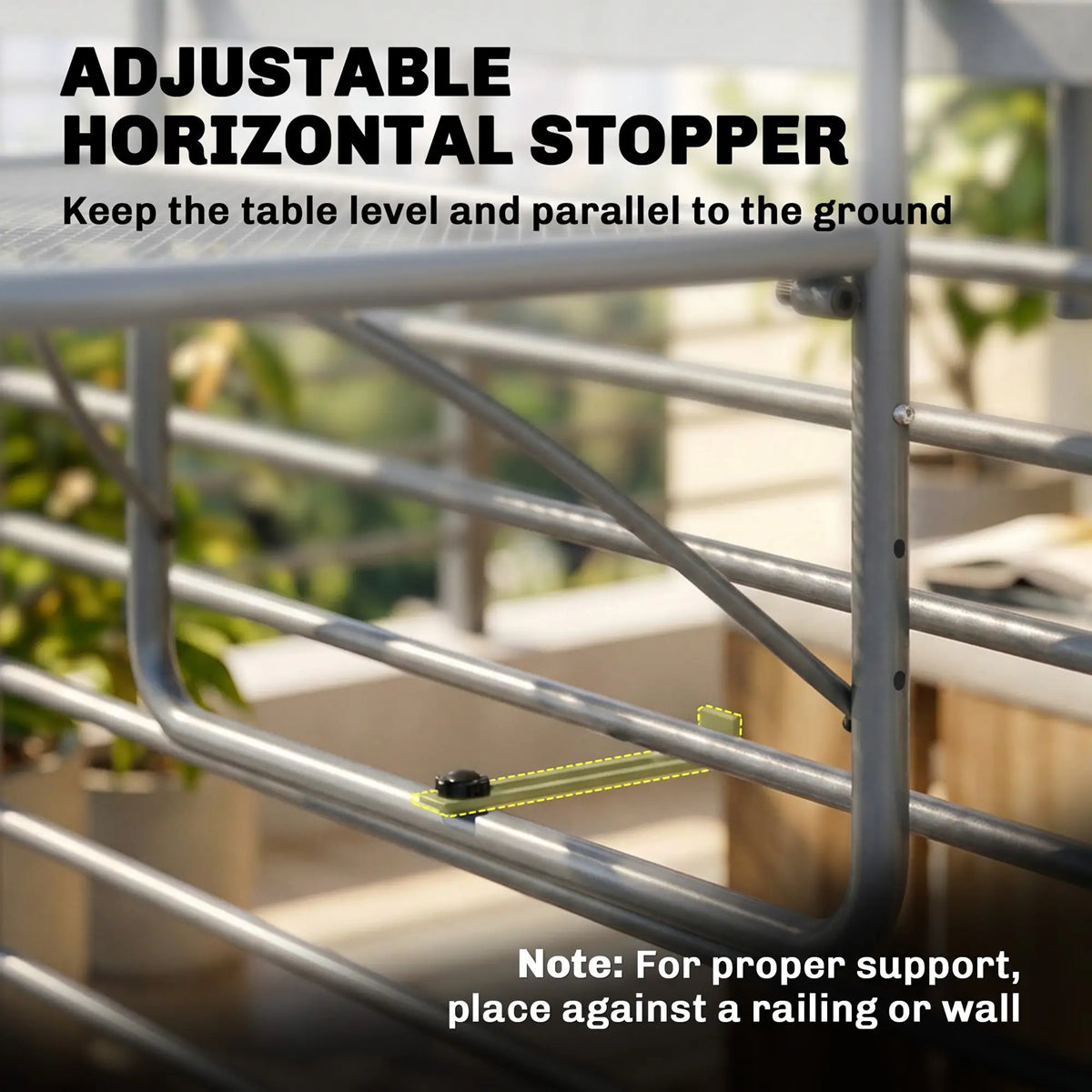 Table suspendue ajustable pour balcon, Bureau mural en métal, Support pour fleurs extérieur, Gris
