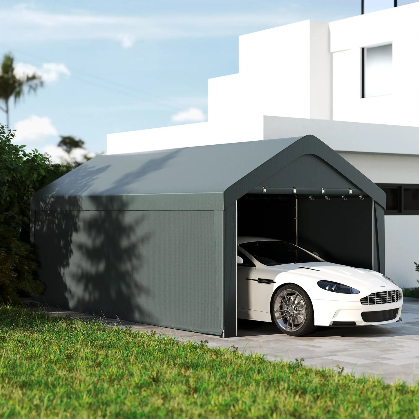 10 x 20 ft Portable Carport, 2 Roll-Up Doors, Removable Sidewalls, Dark Grey Car Shelters at Gallery Canada