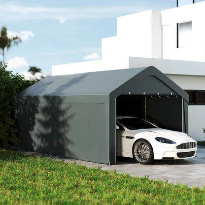 10 x 20 ft Portable Carport, 2 Roll-Up Doors, Removable Sidewalls, Dark Grey Car Shelters at Gallery Canada