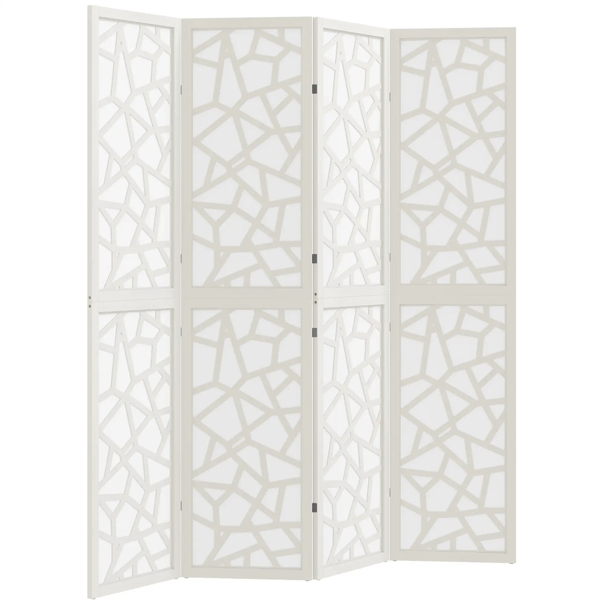 4 Panel Room Divider, 5.6 FT Geometric Pattern Privacy Screen, White Room Dividers White at Gallery Canada