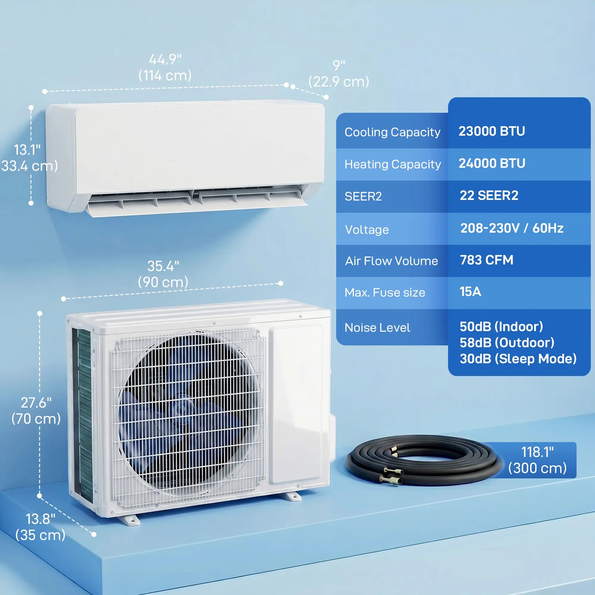 23000 BTU Mini Split AC, 22 SEER2 230V Wifi Inverter Heat Pump 1500 Sq Ft Air Conditioner at Gallery Canada