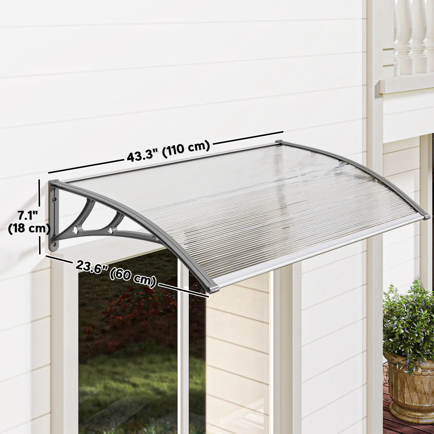 Window Awning Door Canopy, Polycarbonate Patio Cover, 43.3" x 23.6", Clear