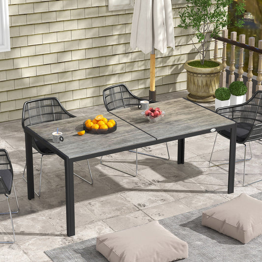 Patio Table for 8 with Aluminum Frame, Faux Wood Tabletop, Rectangular Outdoor Table for Backyard, Lawn, Balcony, Grey - Gallery Canada