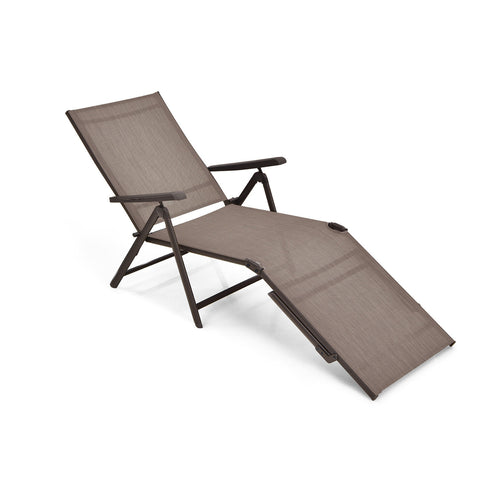 Patio Foldable Chaise Lounge Chair with Backrest and Footrest, Brown