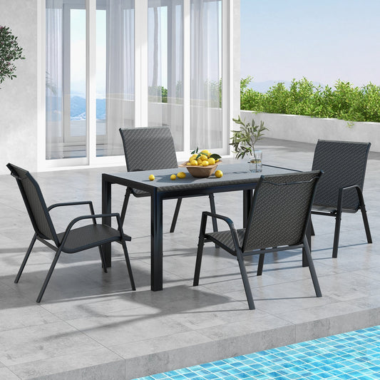 5 Piece Patio Rattan Dining Set with Heavy-Duty Metal Frame, Brown - Gallery Canada