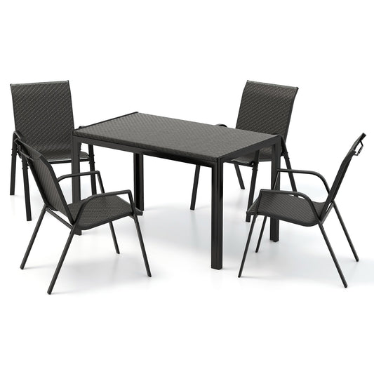 5 Piece Patio Rattan Dining Set with Heavy-Duty Metal Frame, Brown - Gallery Canada