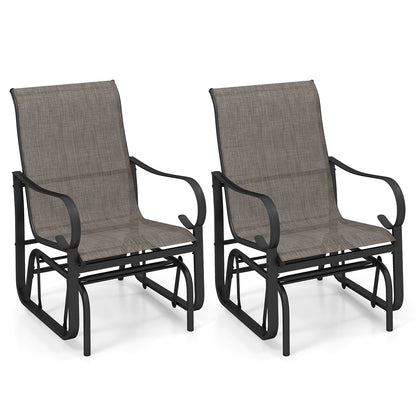 Outdoor Glider Chairs Set of 2, High Backrest, Breathable Mesh, Metal Frame, Black and Brown Patio Rocking Chairs & Gliders at Gallery Canada