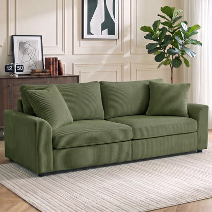 3 Seater Sofa, 83.5" Upholstered Couch, Pocket Spring, 2 Cushions, Green 3-Seater Sofas at Gallery Canada