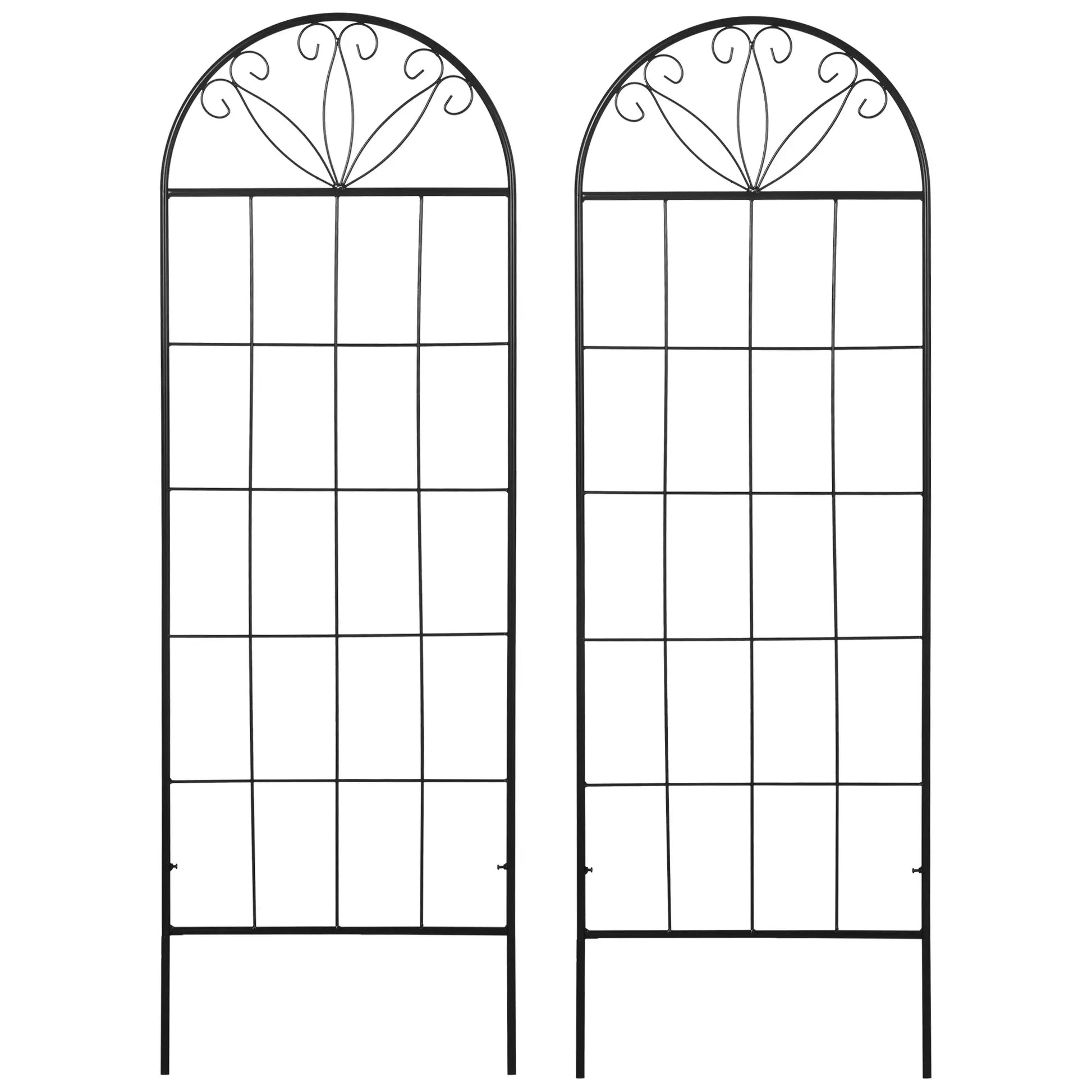 Metal Garden Trellis, Pack of 2, Arched Grid Panels, 20" x 60", Black Plant Stands Black at Gallery Canada