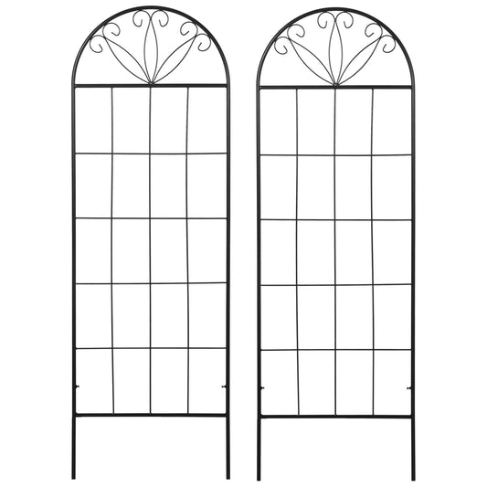 Metal Garden Trellis, Pack of 2, Arched Grid Panels, 20" x 60", Black Plant Stands Black at Gallery Canada