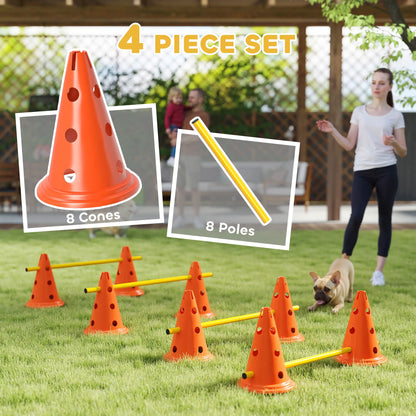 Dog Agility Hurdle Set, Adjustable Obstacle Course, 8 Cones 8 Poles, Orange Dog Agility Training Equipment at Gallery Canada