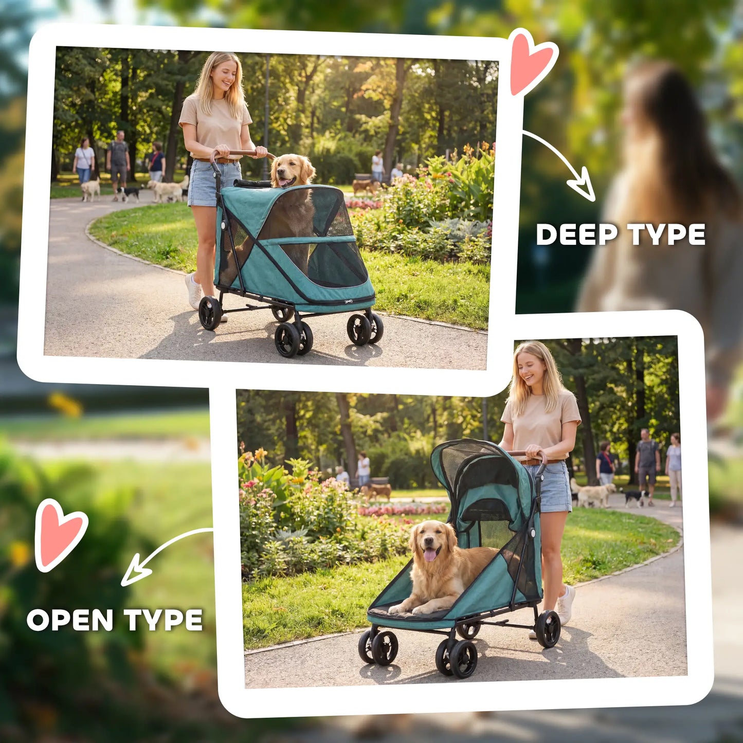 Dog Stroller for Large Dogs Up to 66 Lbs, 4-Wheel Shock Absorption, Turquoise Dog Bike Trailers & Strollers at Gallery Canada