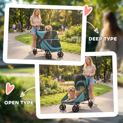 Dog Stroller for Large Dogs Up to 66 Lbs, 4-Wheel Shock Absorption, Turquoise Dog Bike Trailers & Strollers at Gallery Canada