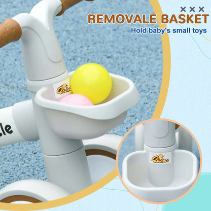 Toddler Balance Bike, Adjustable Seat, Removable Basket, 4 Wheels, Brown Riding & Rocking Toys at Gallery Canada