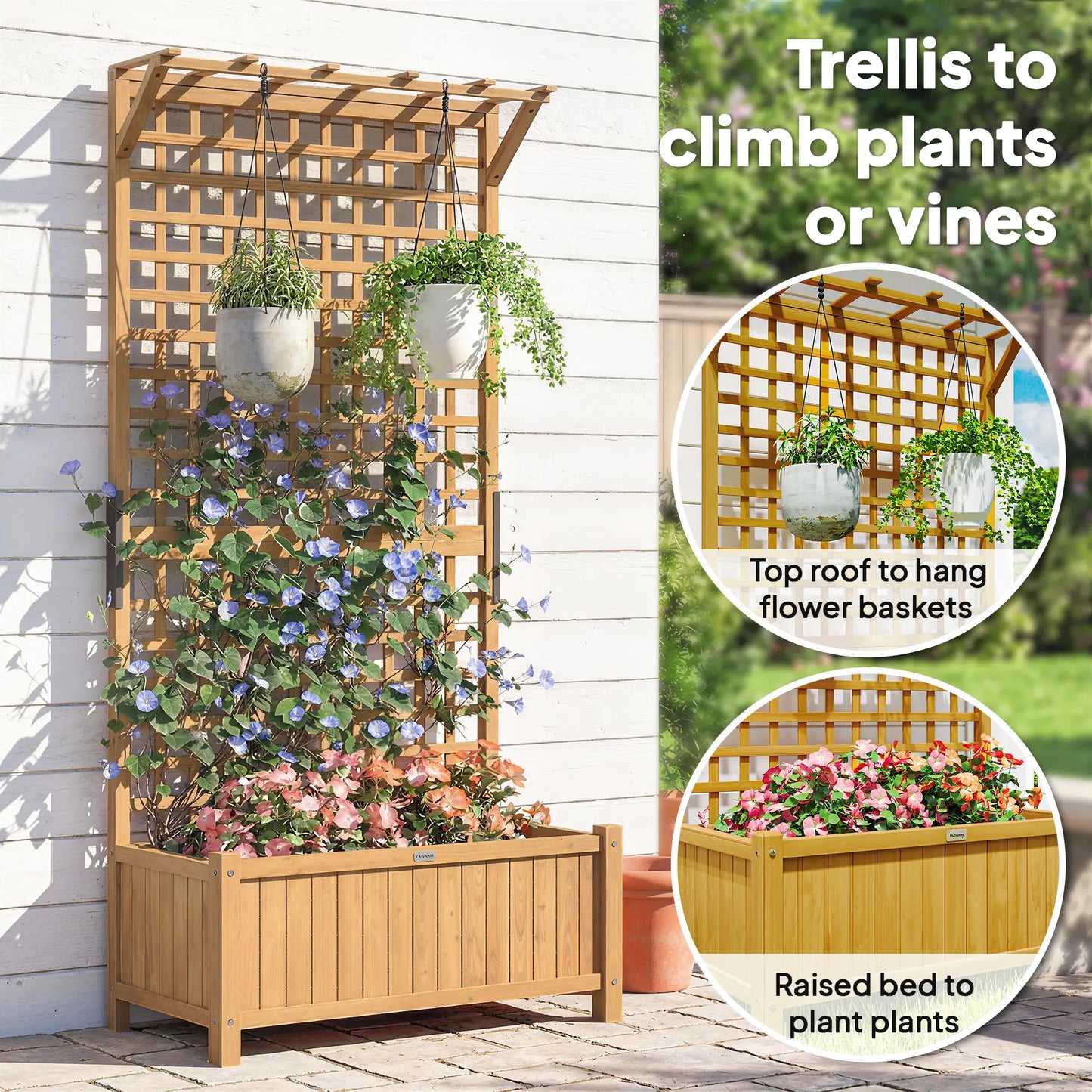 Wood Planter with Trellis, Raised Garden Bed, Privacy Screen, Yellow Wooden Planter Boxes at Gallery Canada